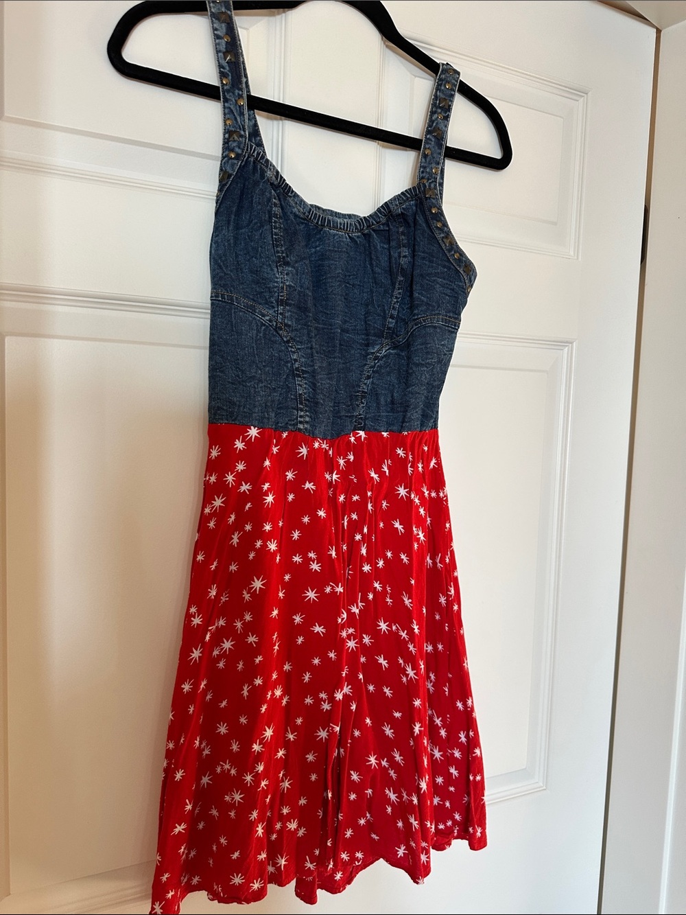 Angie Denim Bodice Red Star-Print Casual Dress